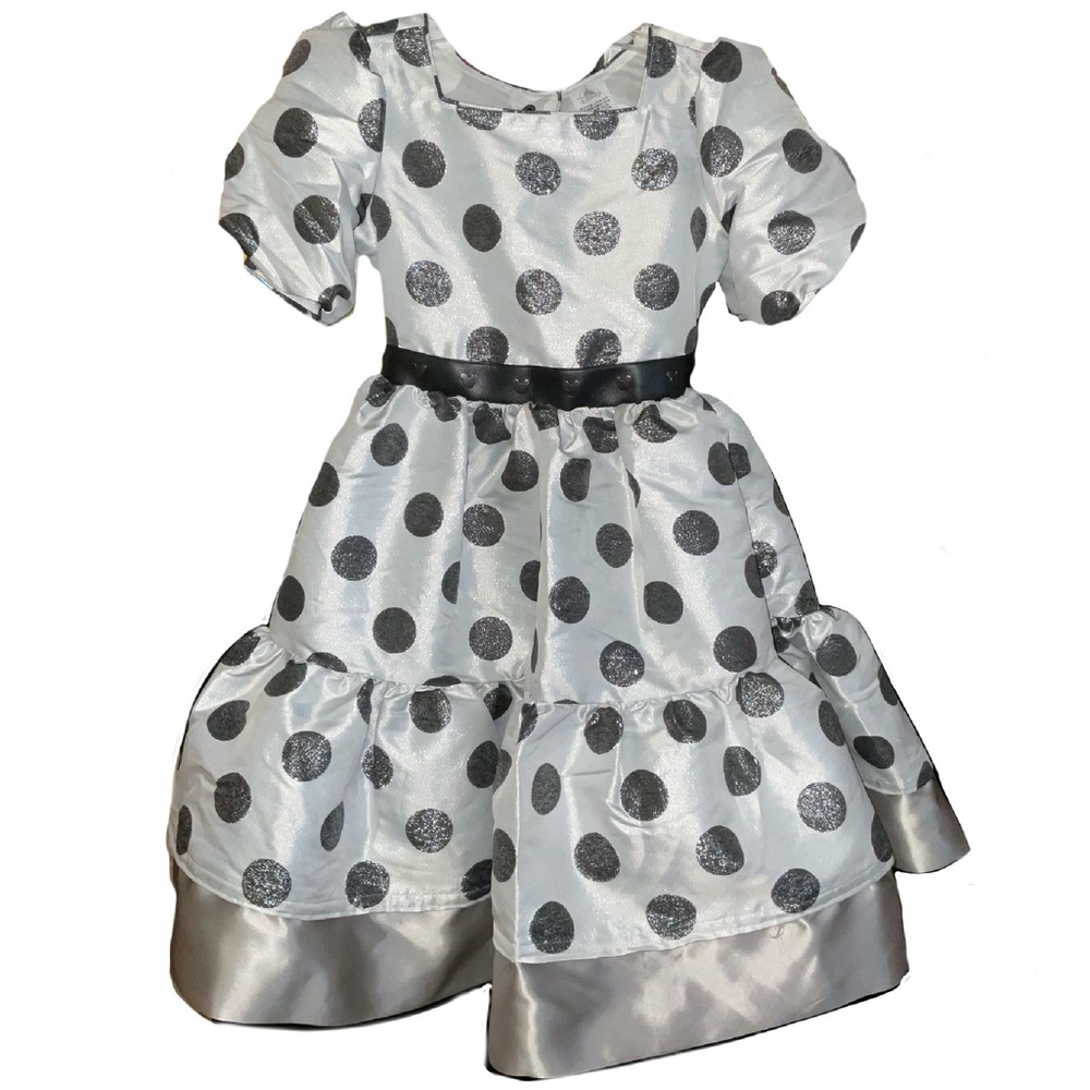 Disney Store Minnie Mouse silver and black glitter polka dot dress Girls 11/12